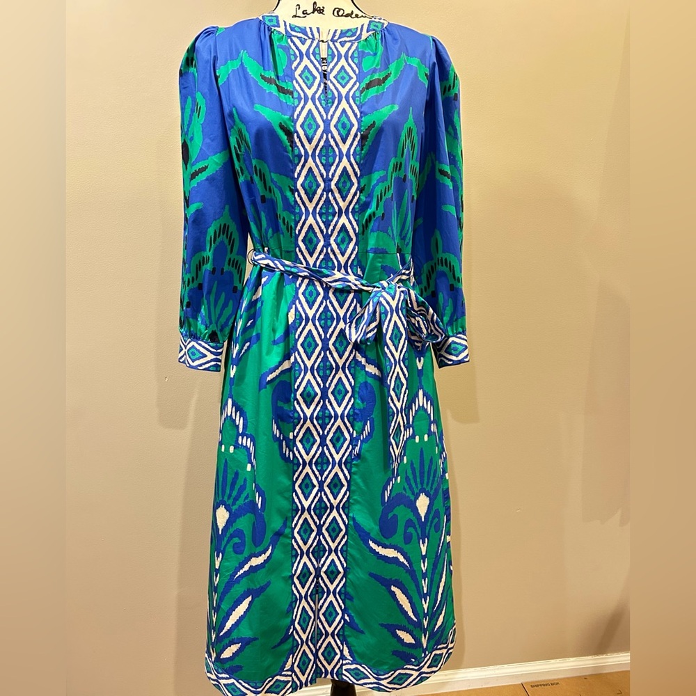 Tyler Boe Kelsey Vibrant Blue and Green Long Sleeve Dress